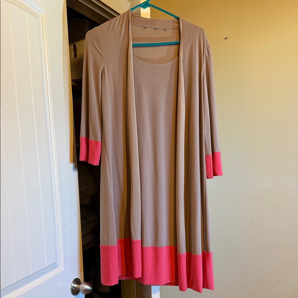 Tan and Pink Open Cardigan